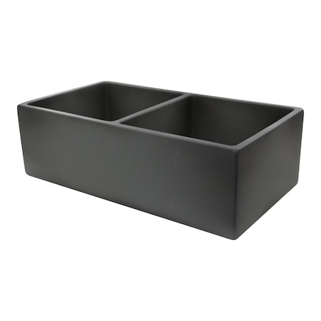 Nantucket Sinks Double Bowl Farmhouse Fireclay Sink with Concrete Finish FCFS3318D-Concrete